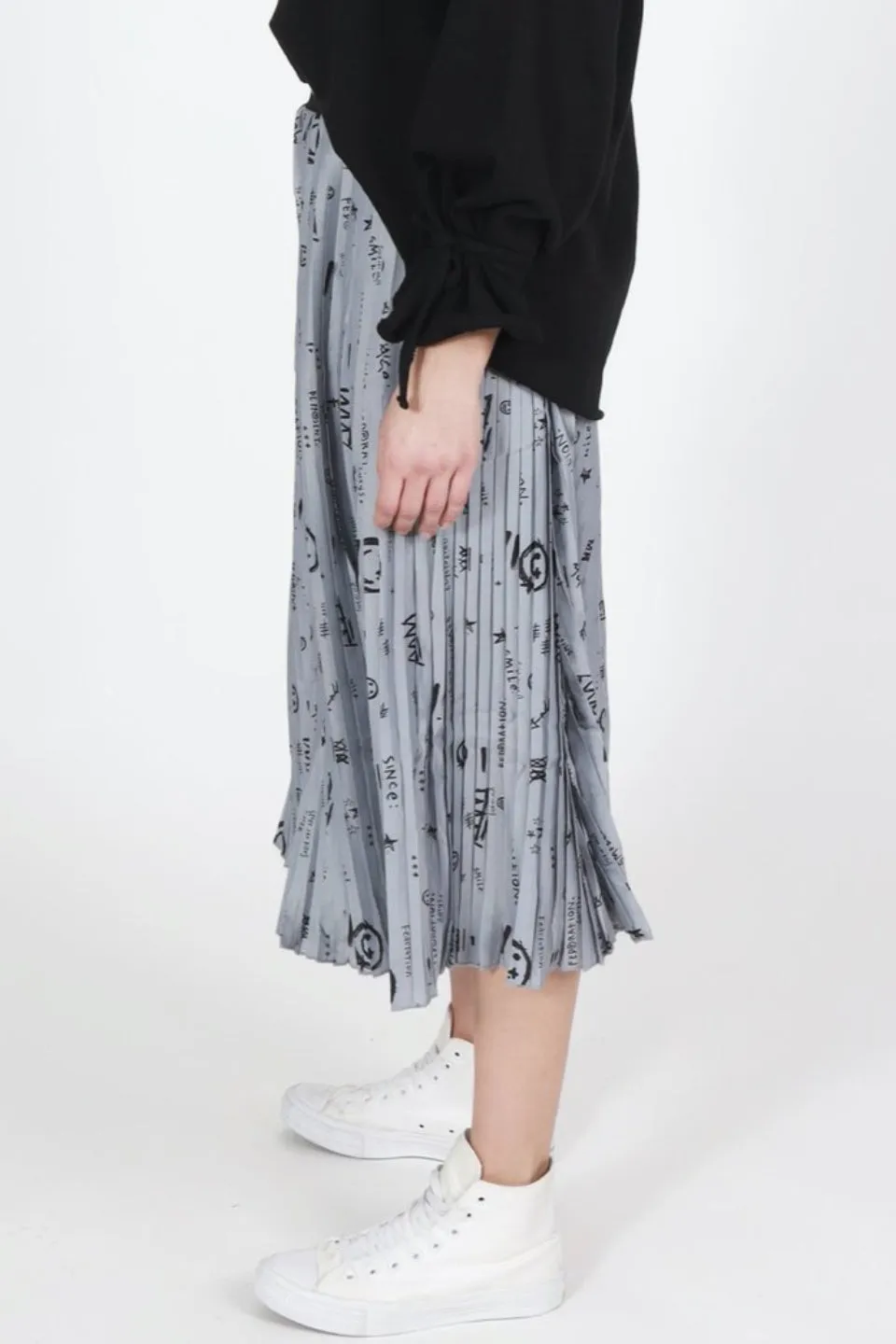 Ninja Grey Script Pleated Skirt