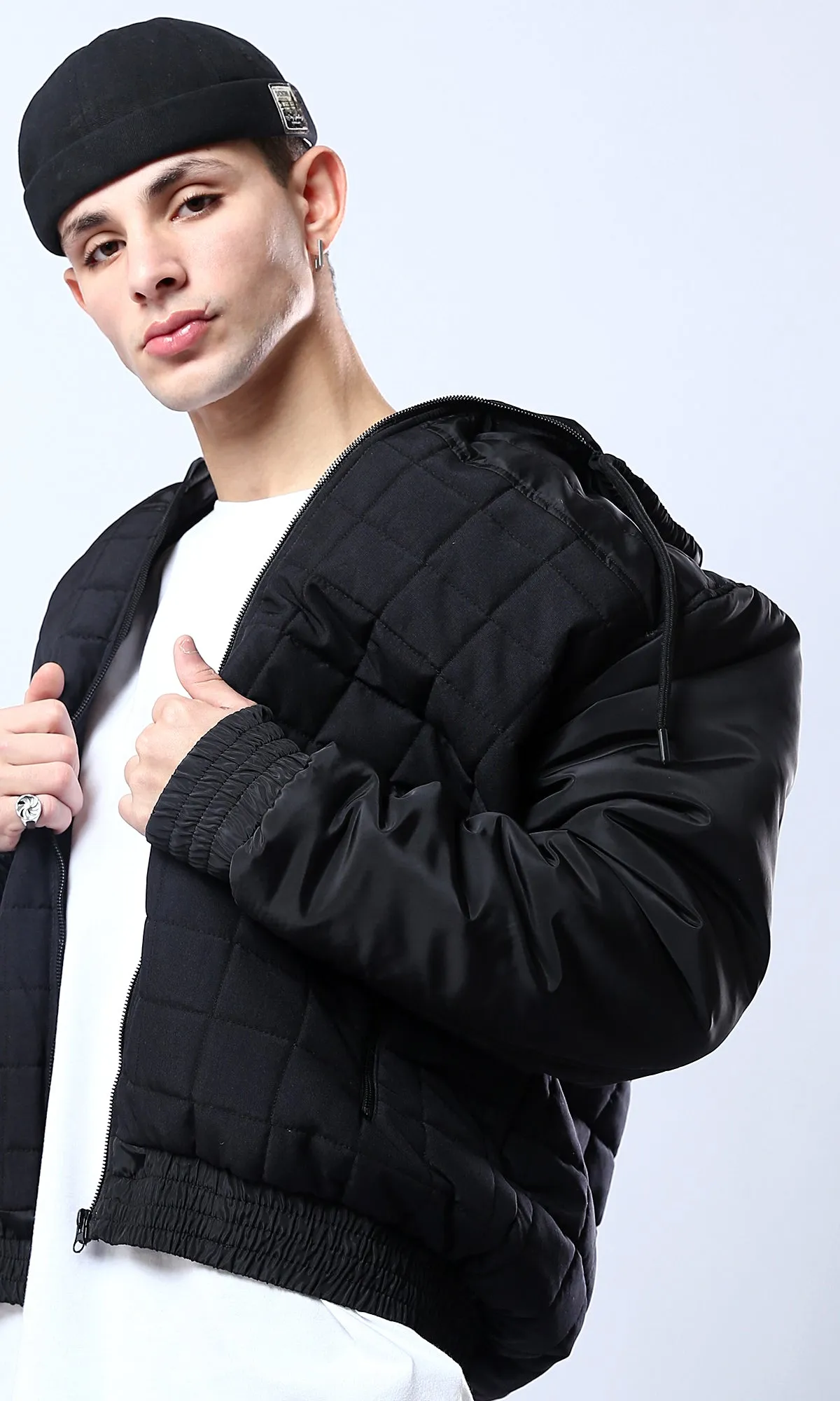 O175347 Quilted Squares Black Waterproof Jacket