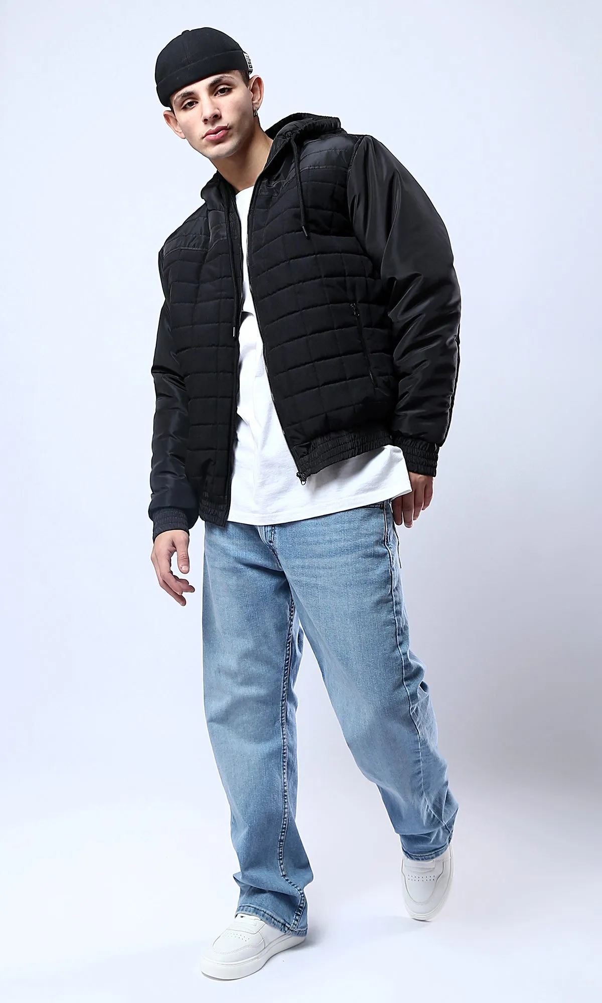 O175347 Quilted Squares Black Waterproof Jacket