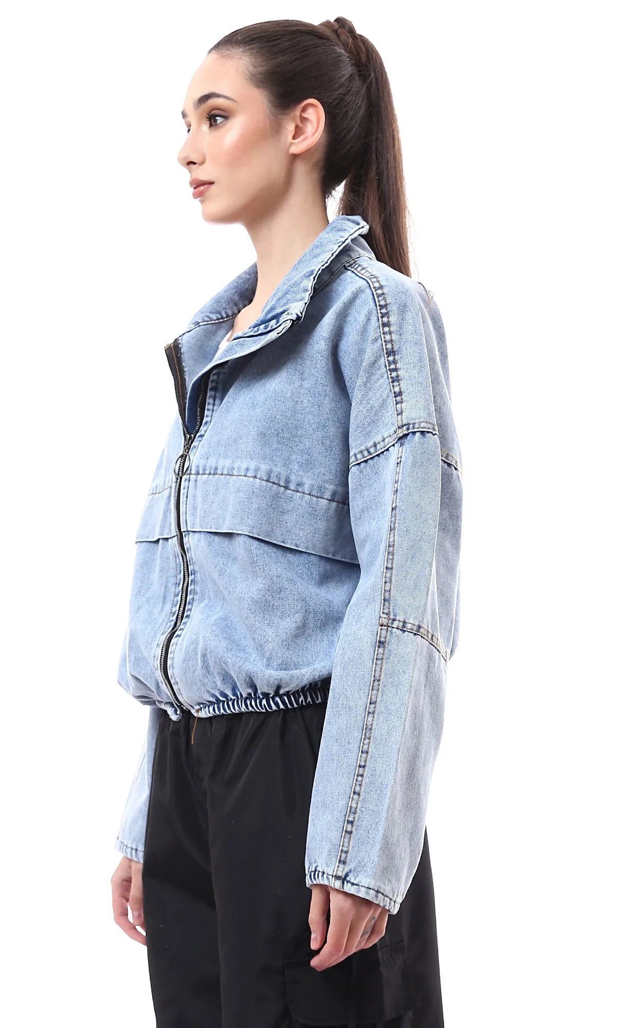 O175691 Stonewash Turn Down Collar Casual Denim Jacket