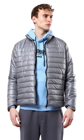 O180389 Long Sleeves Regular Fit Puffer Jacket - Dark Grey