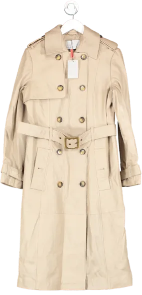 Oasis Beige Natural Leather Trench Coat UK L