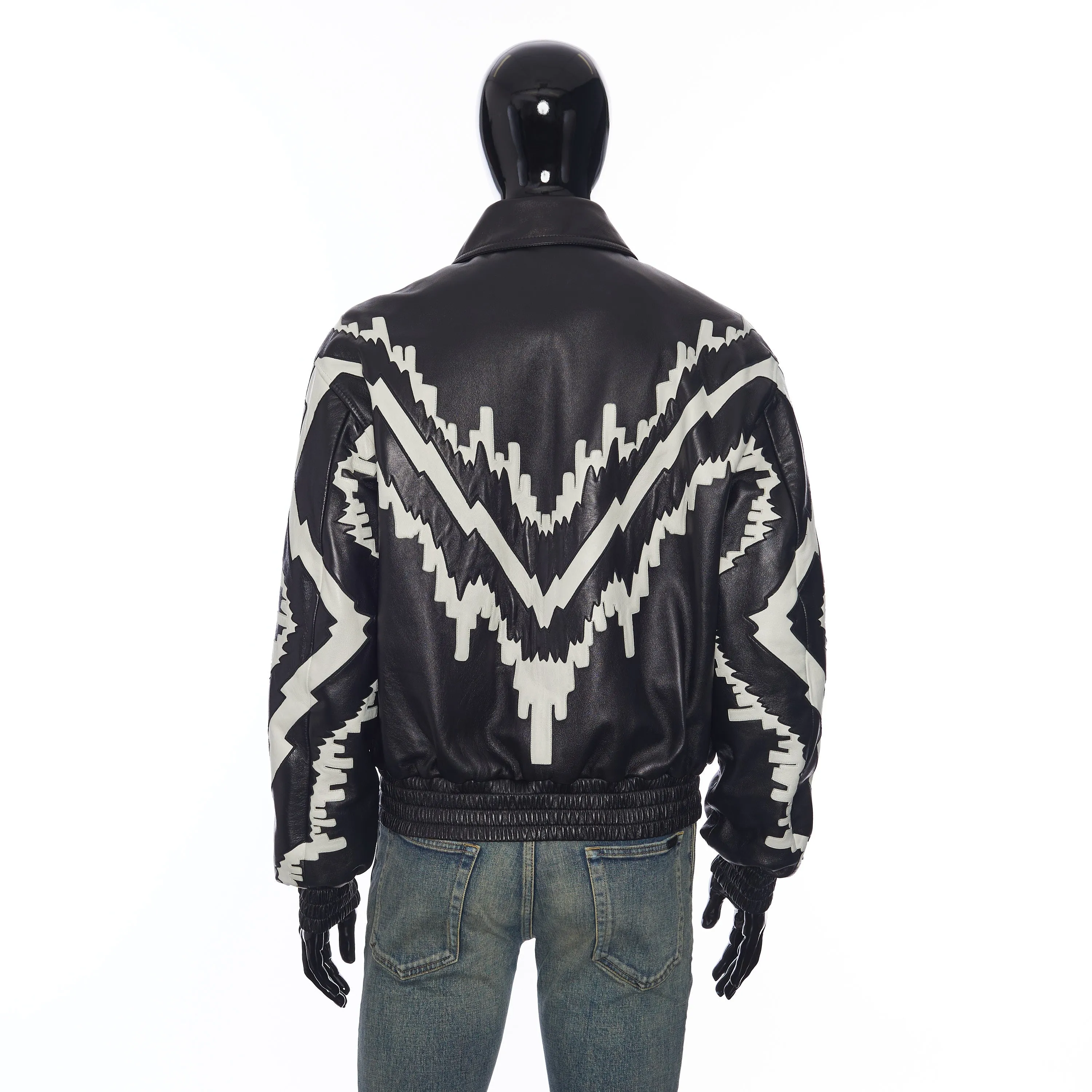 Oversized Psychedelic Blouson Jacket in Soft Black Lambskin