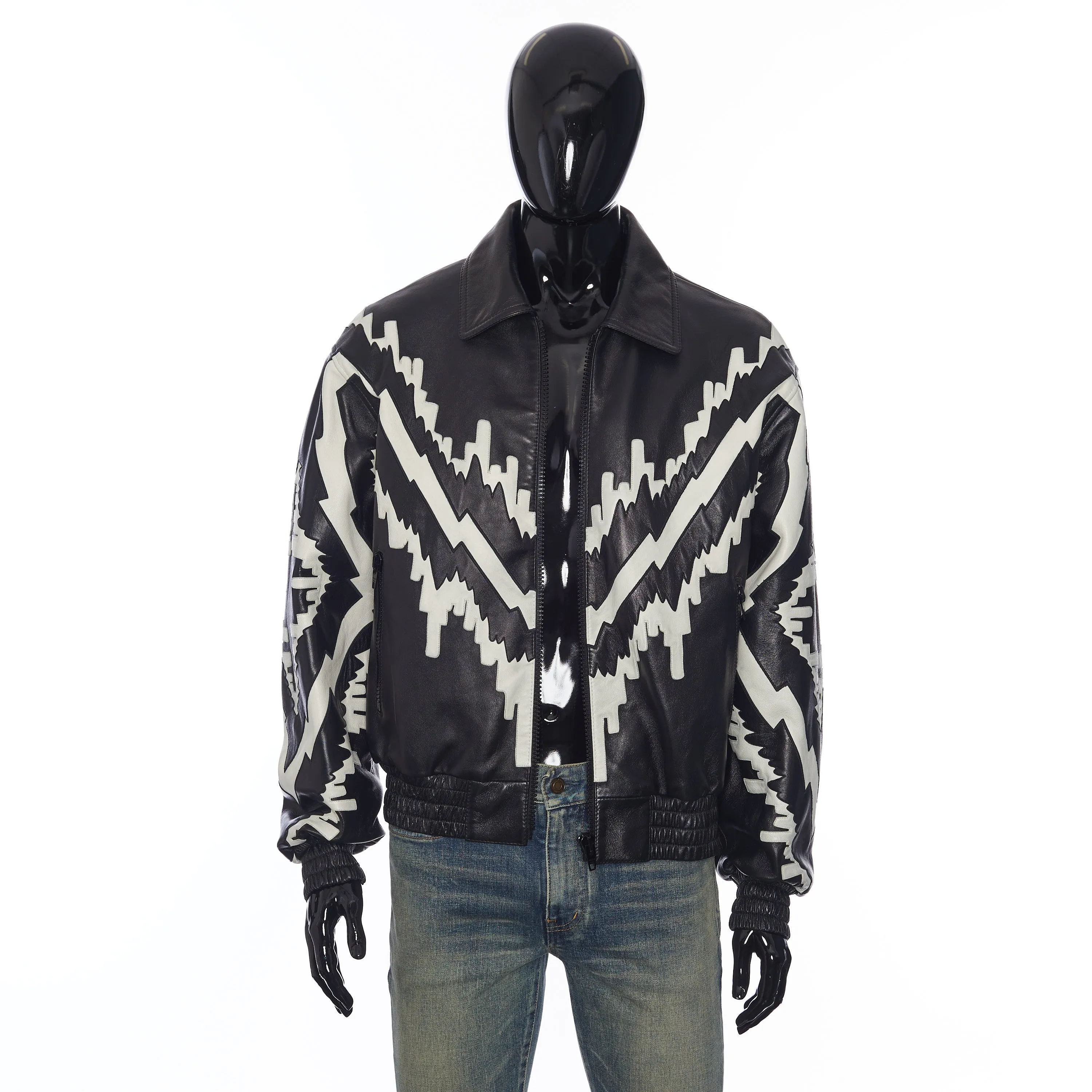 Oversized Psychedelic Blouson Jacket in Soft Black Lambskin