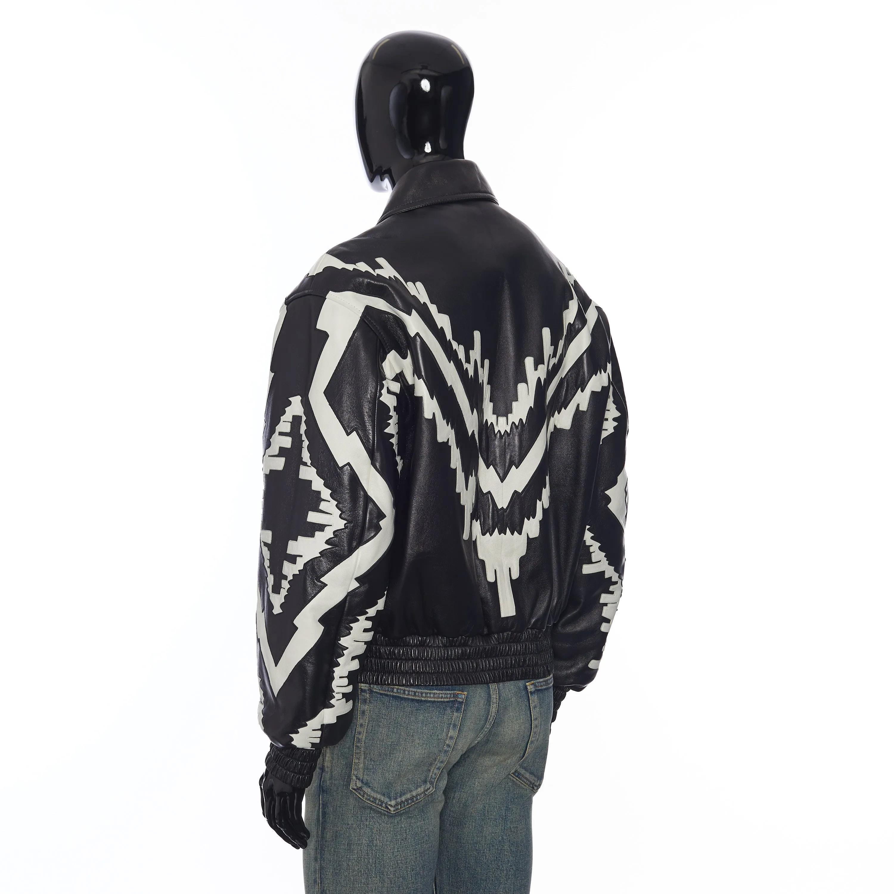 Oversized Psychedelic Blouson Jacket in Soft Black Lambskin