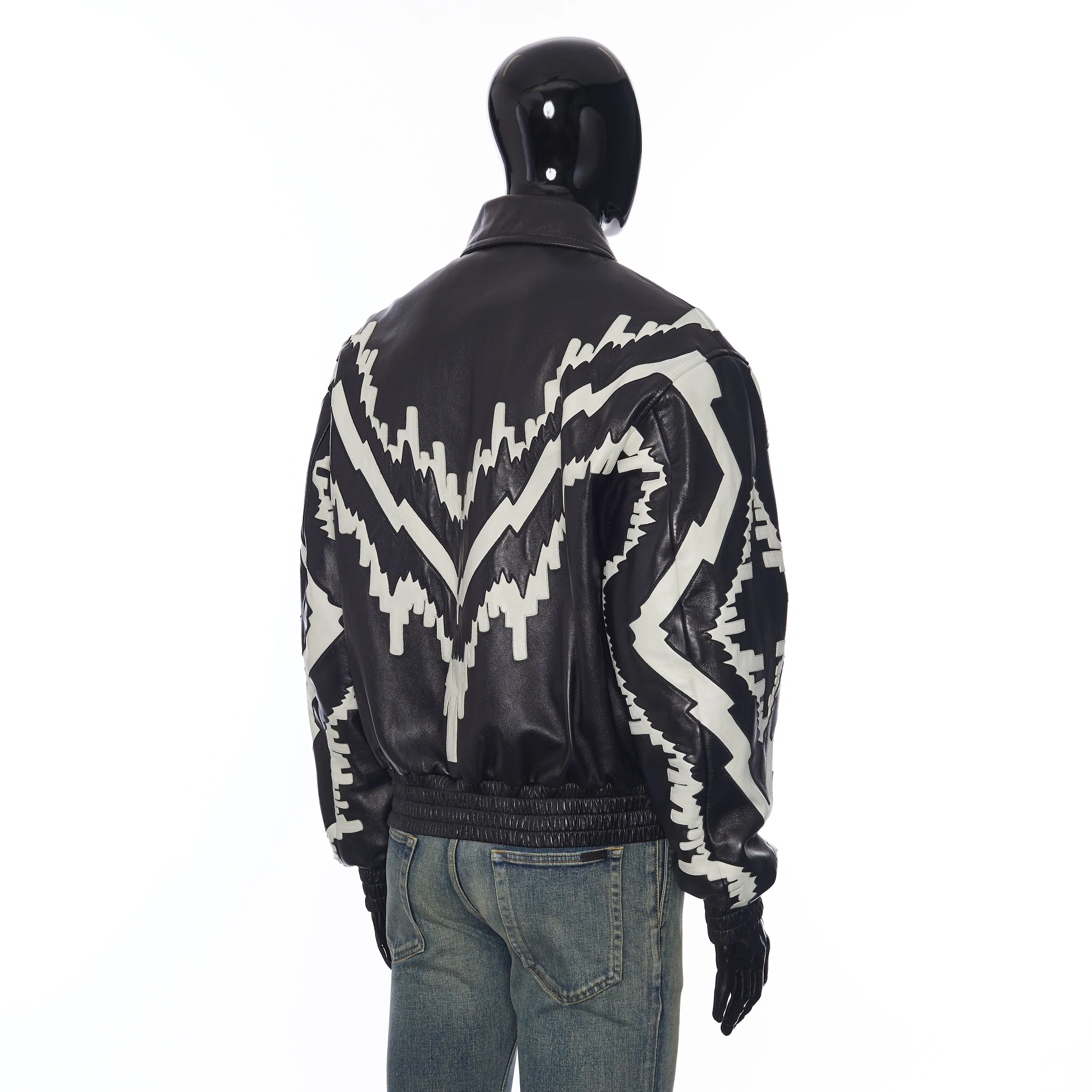 Oversized Psychedelic Blouson Jacket in Soft Black Lambskin