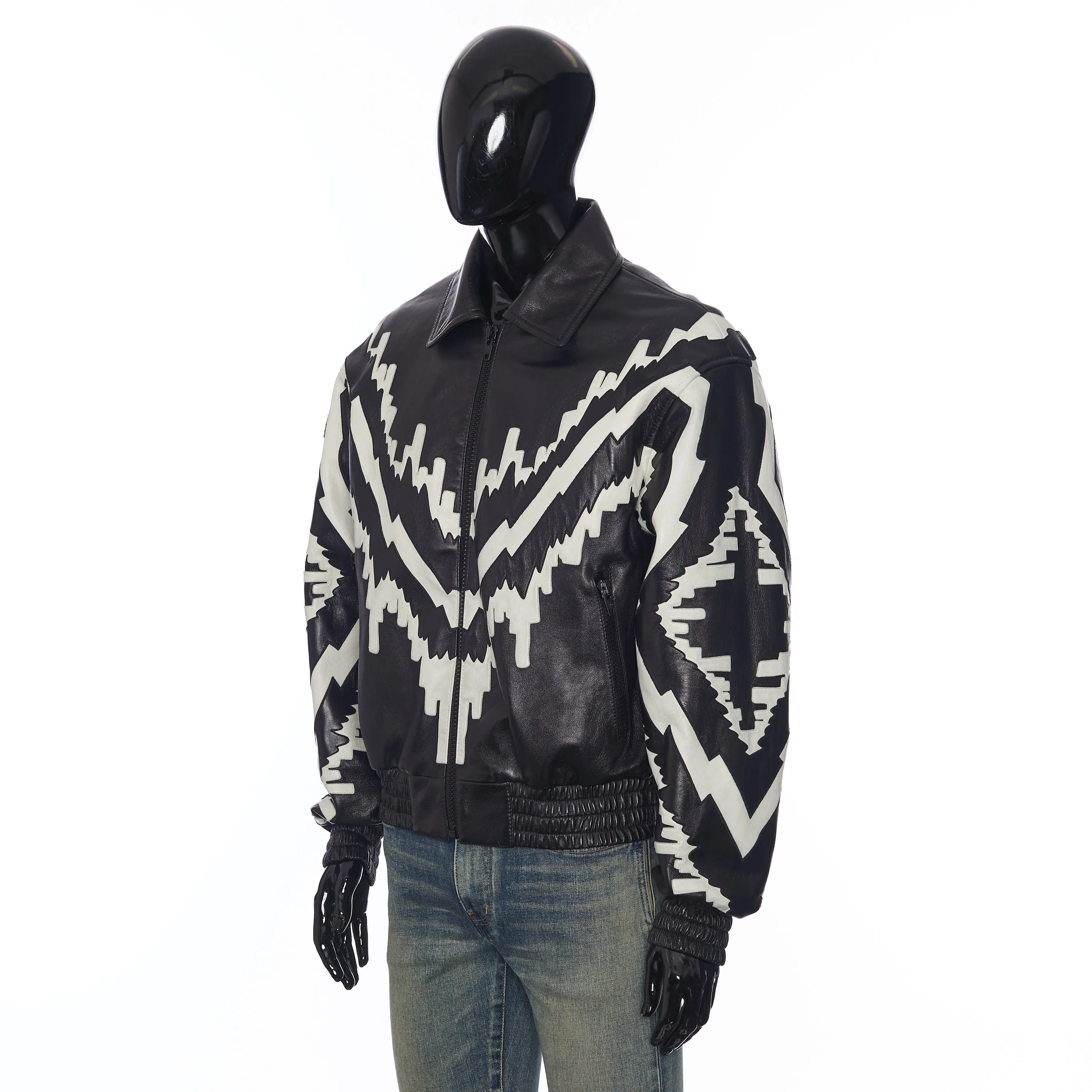 Oversized Psychedelic Blouson Jacket in Soft Black Lambskin