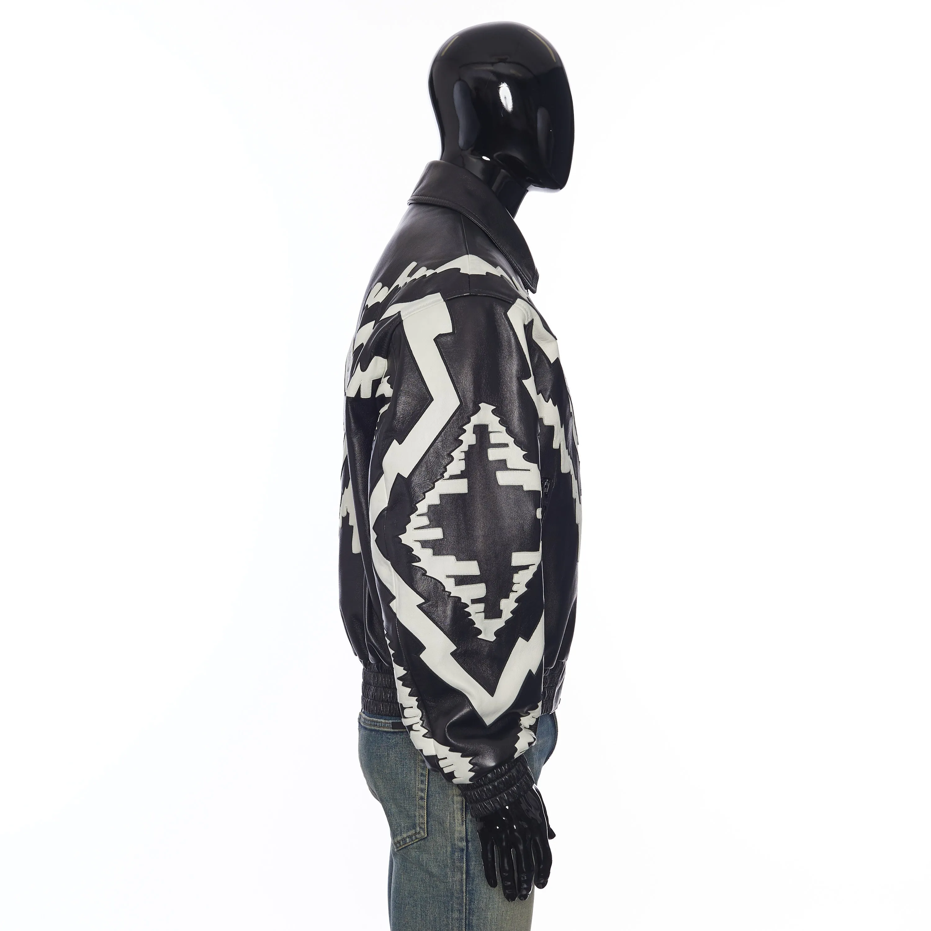 Oversized Psychedelic Blouson Jacket in Soft Black Lambskin