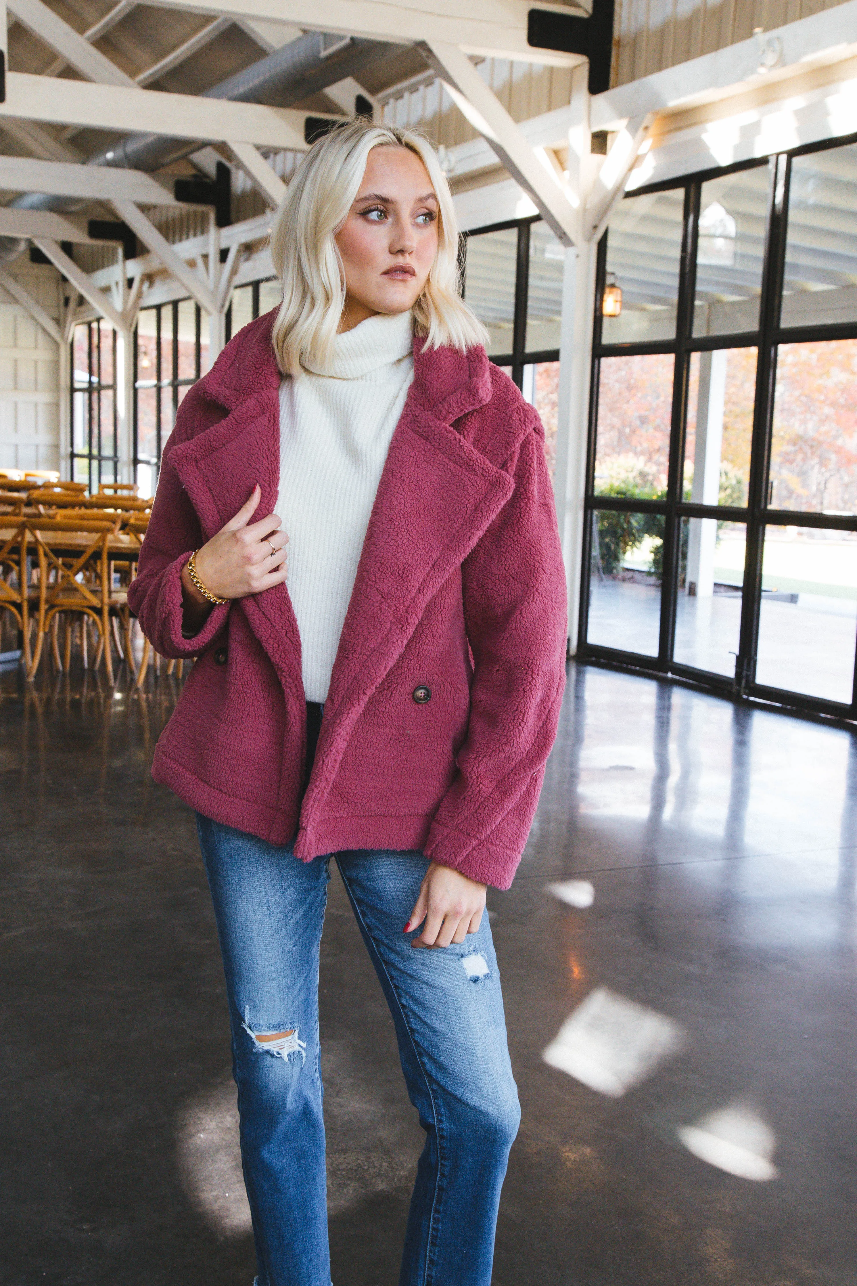 Oversized Sherpa Teddy Coat, Mauve