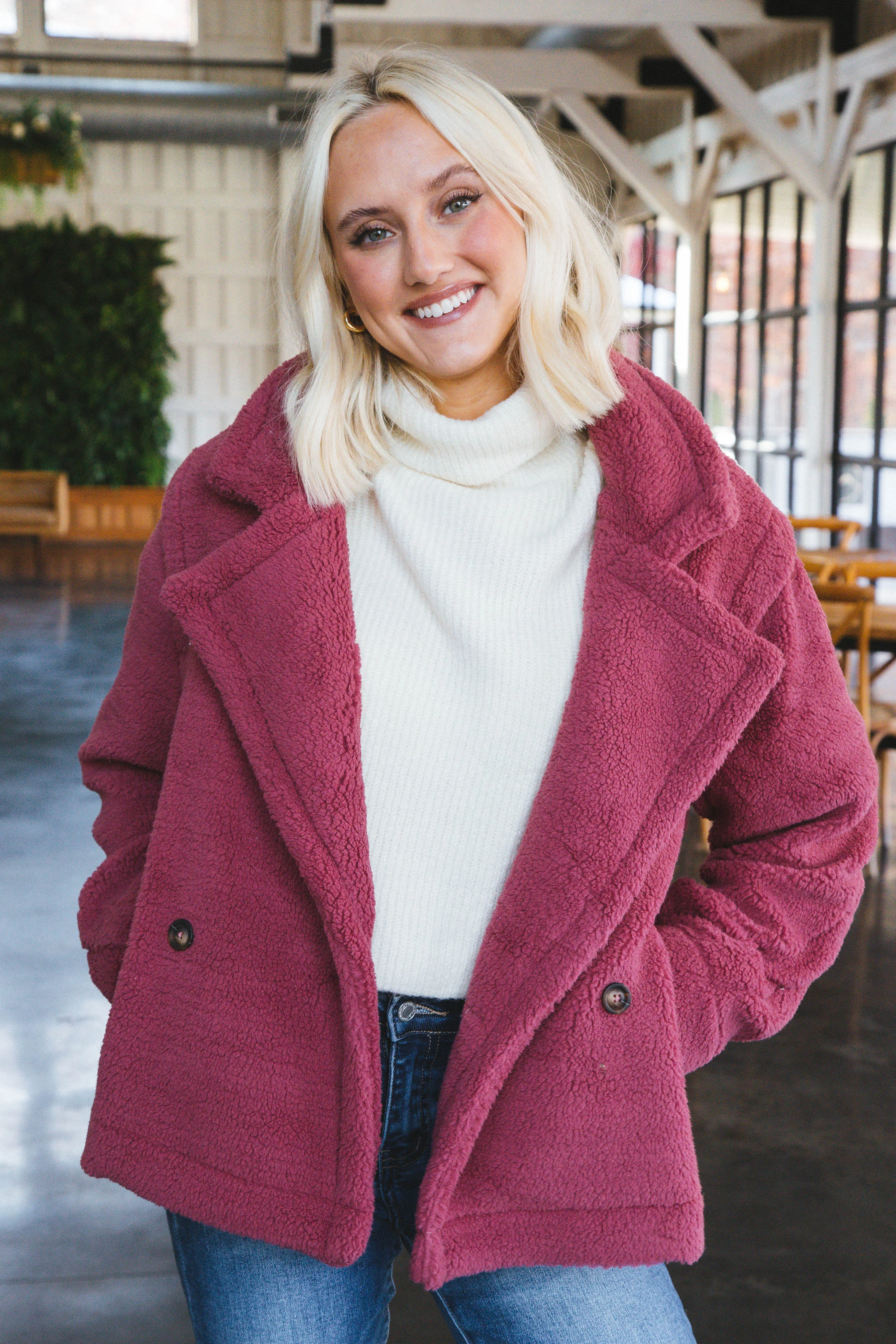 Oversized Sherpa Teddy Coat, Mauve