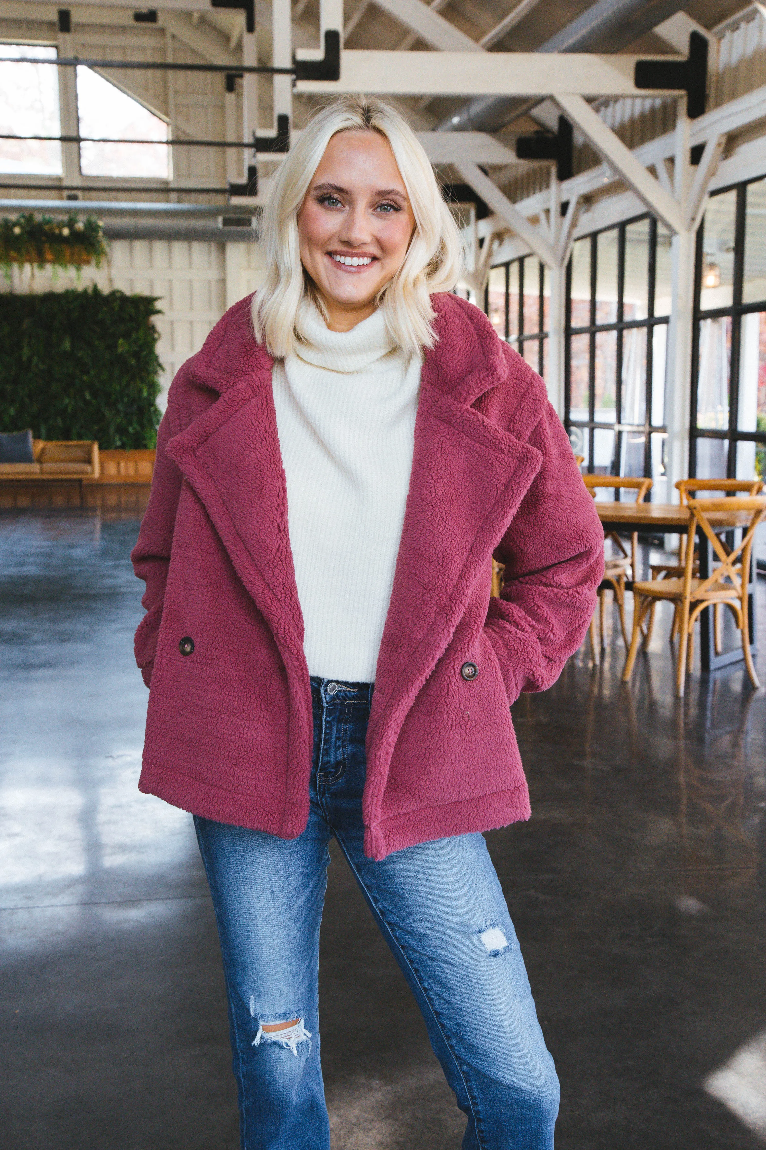 Oversized Sherpa Teddy Coat, Mauve