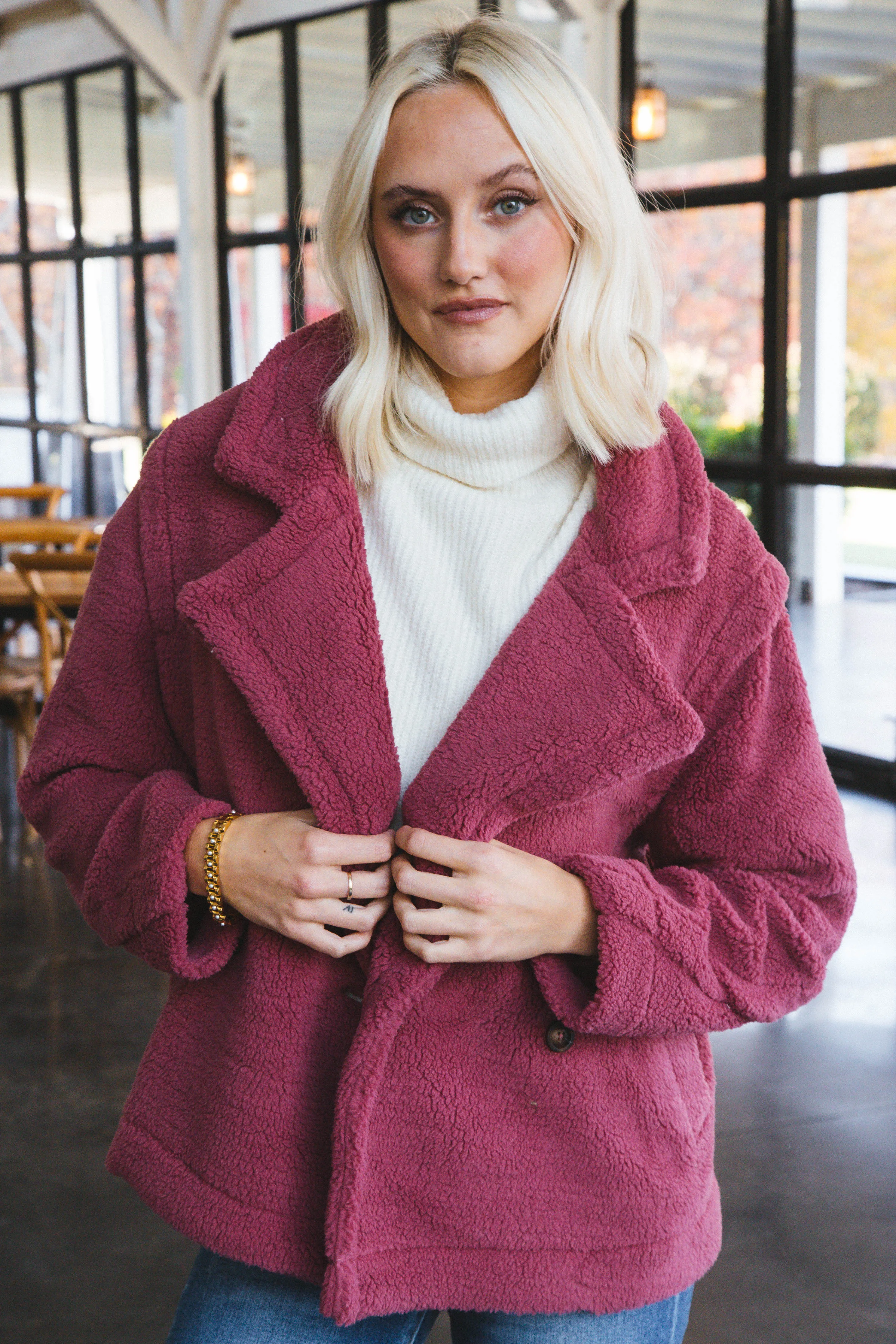 Oversized Sherpa Teddy Coat, Mauve