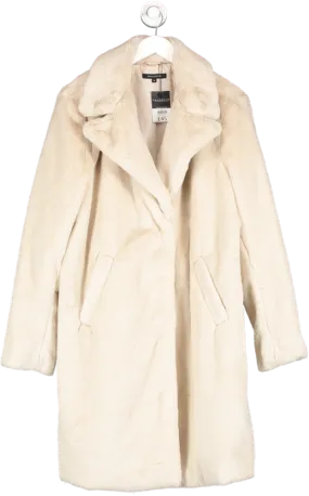 Peacocks Beige Ivory Faux Fur Coat UK 16