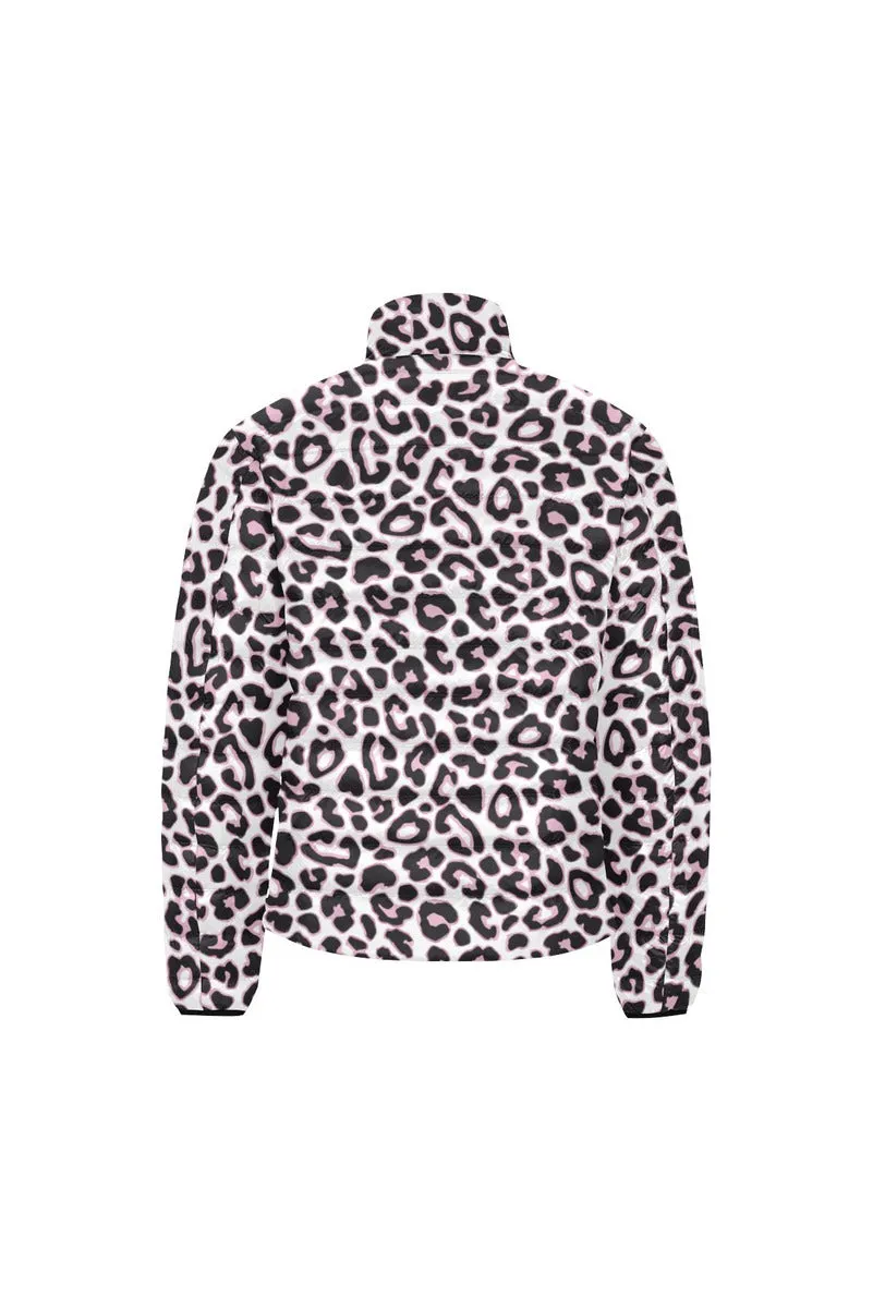 Pink Leopard Print Unisex Stand Collar Padded Jacket