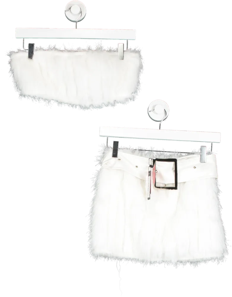 PrettyLittleThing White Faux Fur Belt Detail Micro Mini Skirt UK 4