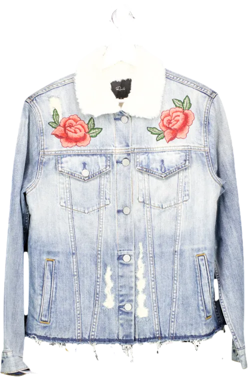 Rails Blue Ramsey Faux Fur Lined Embroidered Denim Jacket UK M