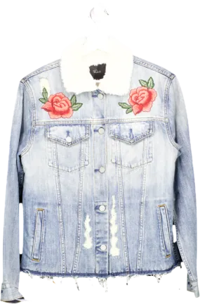 Rails Blue Ramsey Faux Fur Lined Embroidered Denim Jacket UK M