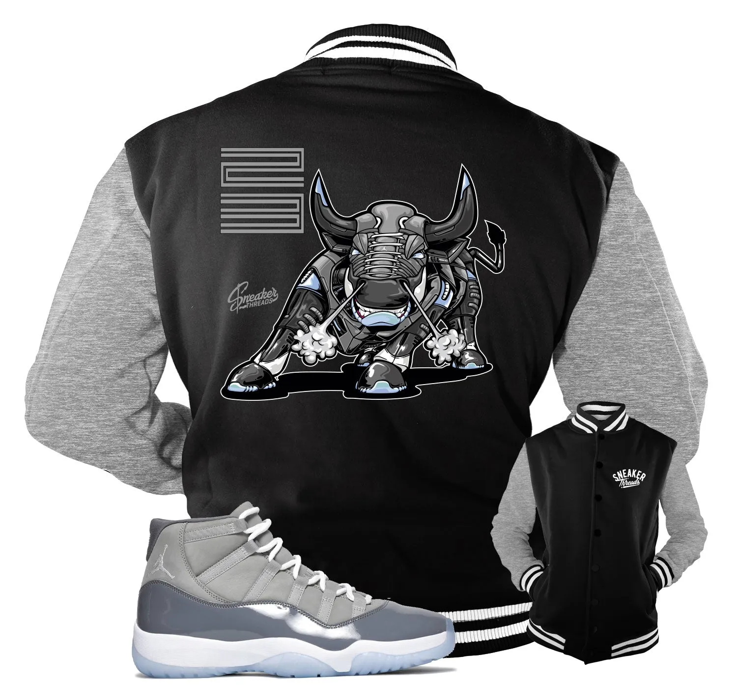 Retro 11 Cool Grey Win Varsity Jacket - Bull - Black