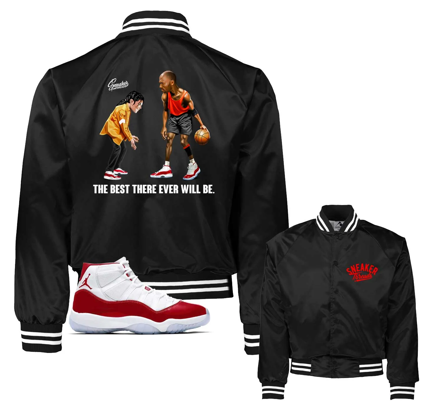 Retro 11 Varsity Red Satin Jacket - The Best - Black