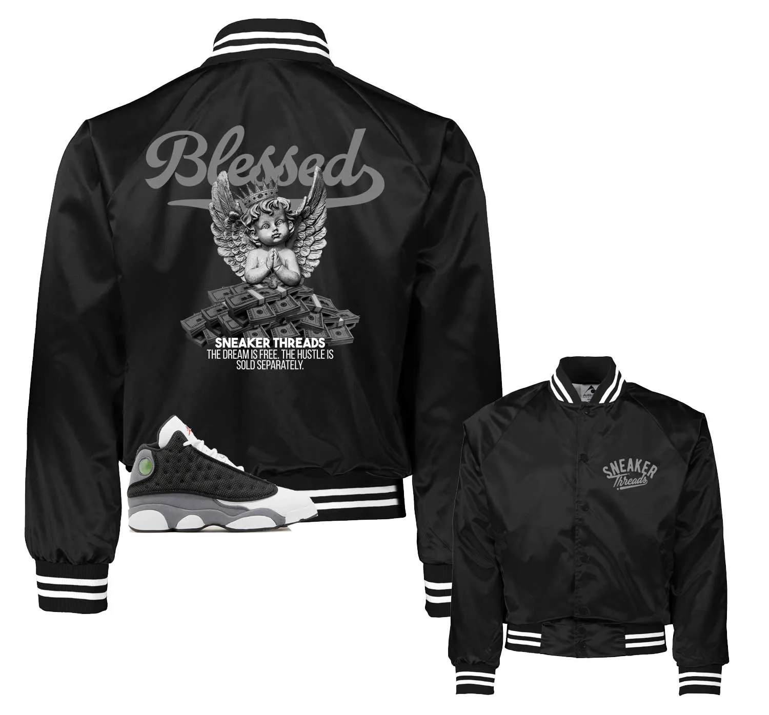 Retro 13 Black Flint Blessed Angel Satin Jacket