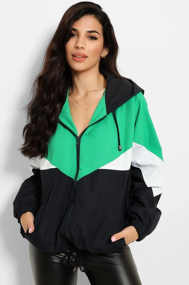 Retro Style Colour Block Zipped Windbreaker