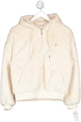 River Island Cream Faux Fur Part Zip Hoodie UK XS