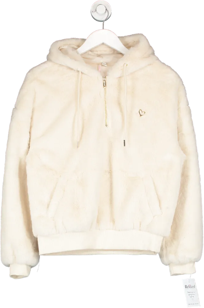 River Island Cream Faux Fur Part Zip Hoodie UK XS