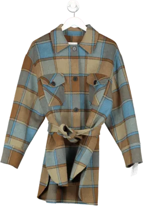 Sandro Brown Ovana Belted Checked Wool-blend Felt Coat UK S