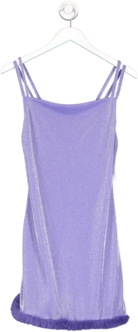 Skinnydip Purple Fur Trimmed Slip Dress UK 10