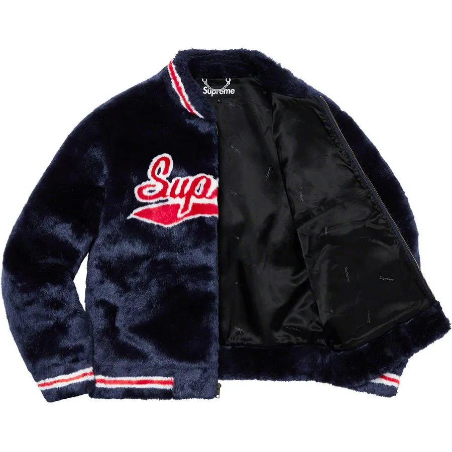 Supreme Faux Fur Varsity Jacket (Navy)