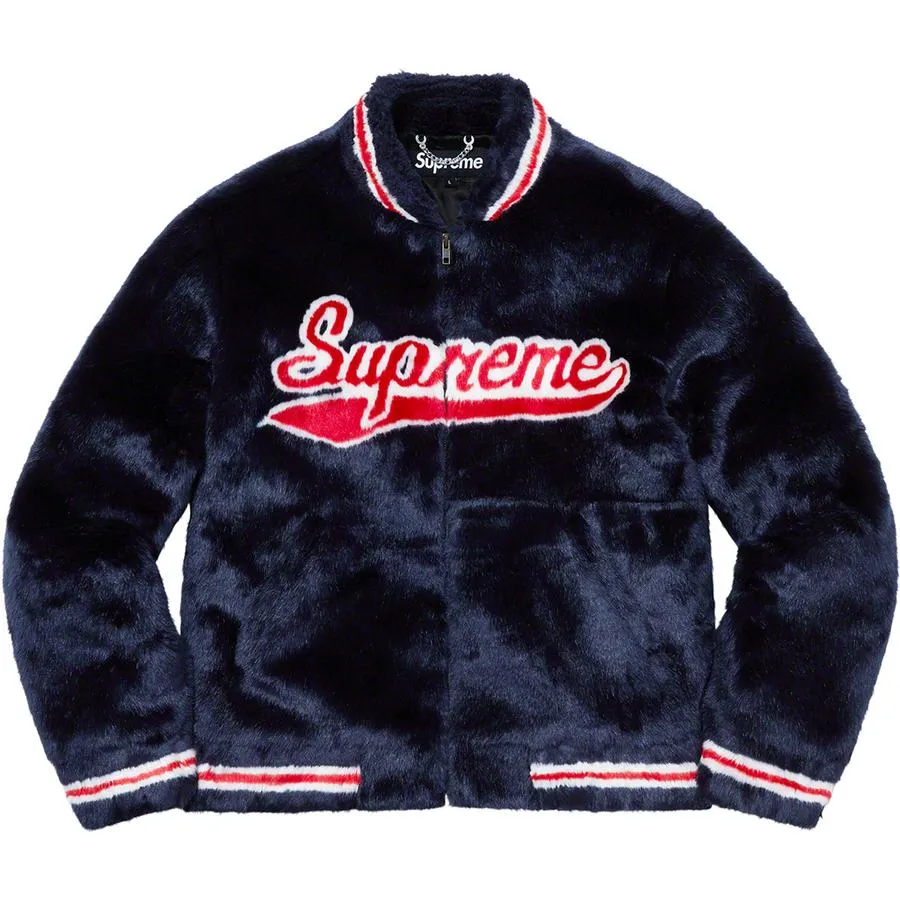 Supreme Faux Fur Varsity Jacket (Navy)