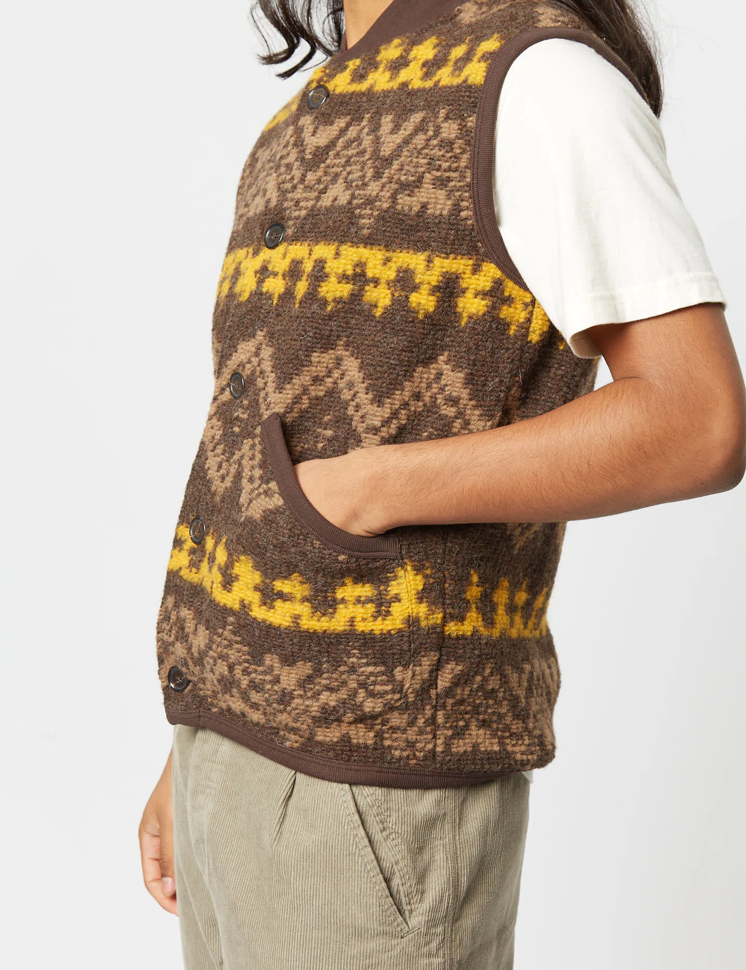 Universal Works Button Front Gilet (Wool) - Brown