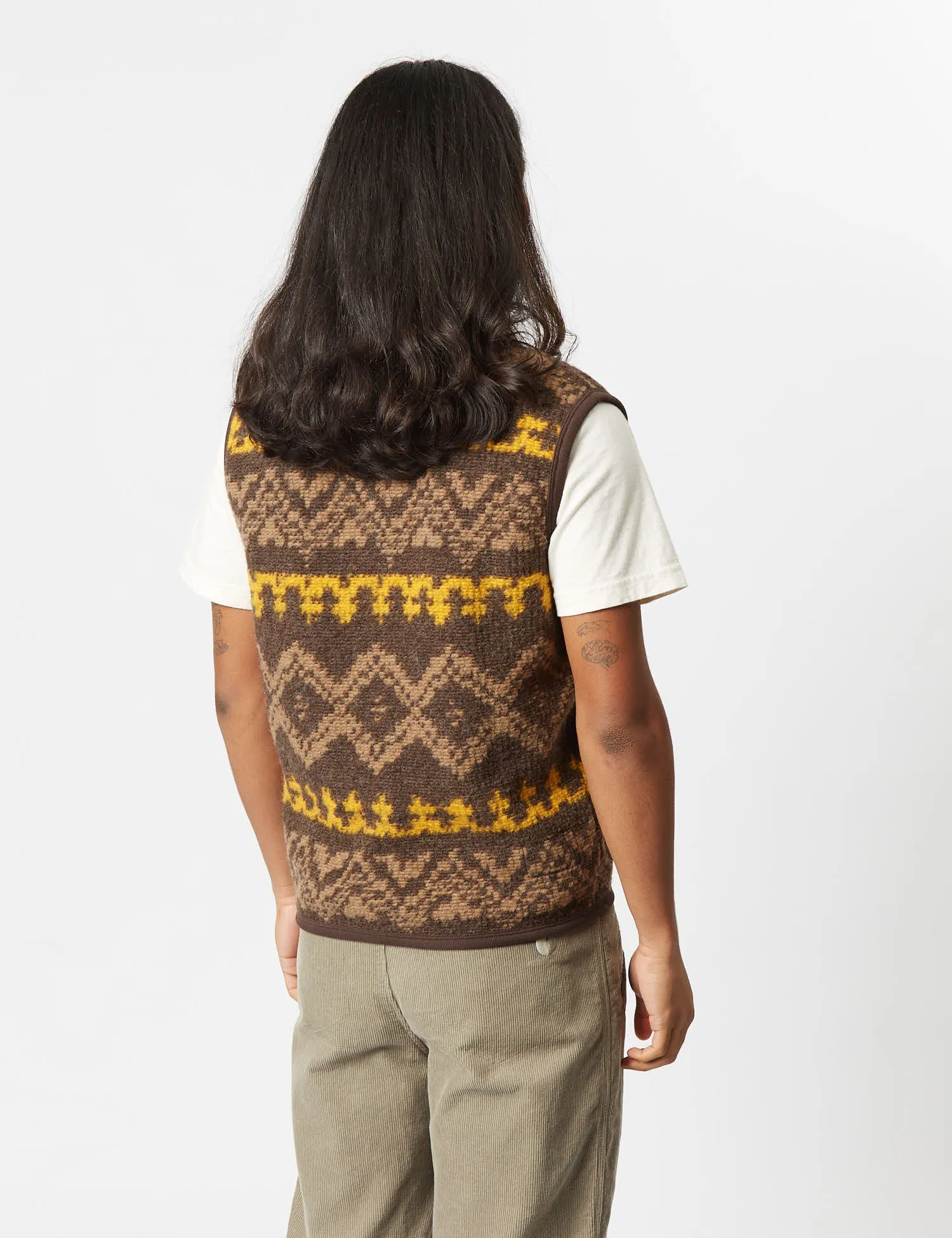 Universal Works Button Front Gilet (Wool) - Brown