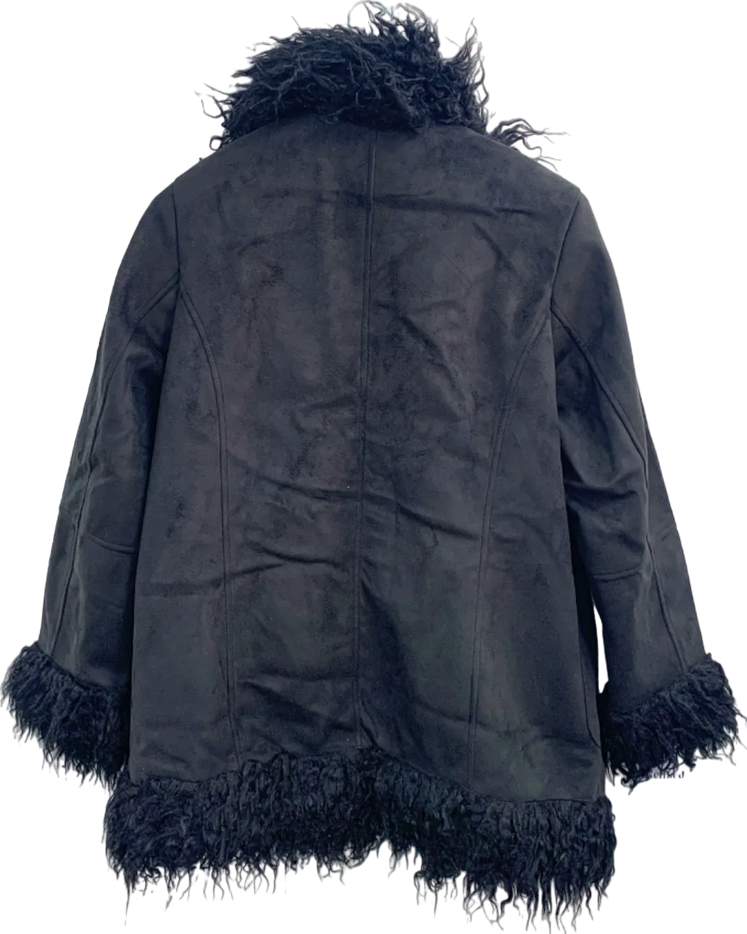 V by Very Black Faux Fur Trim Coat UK 20