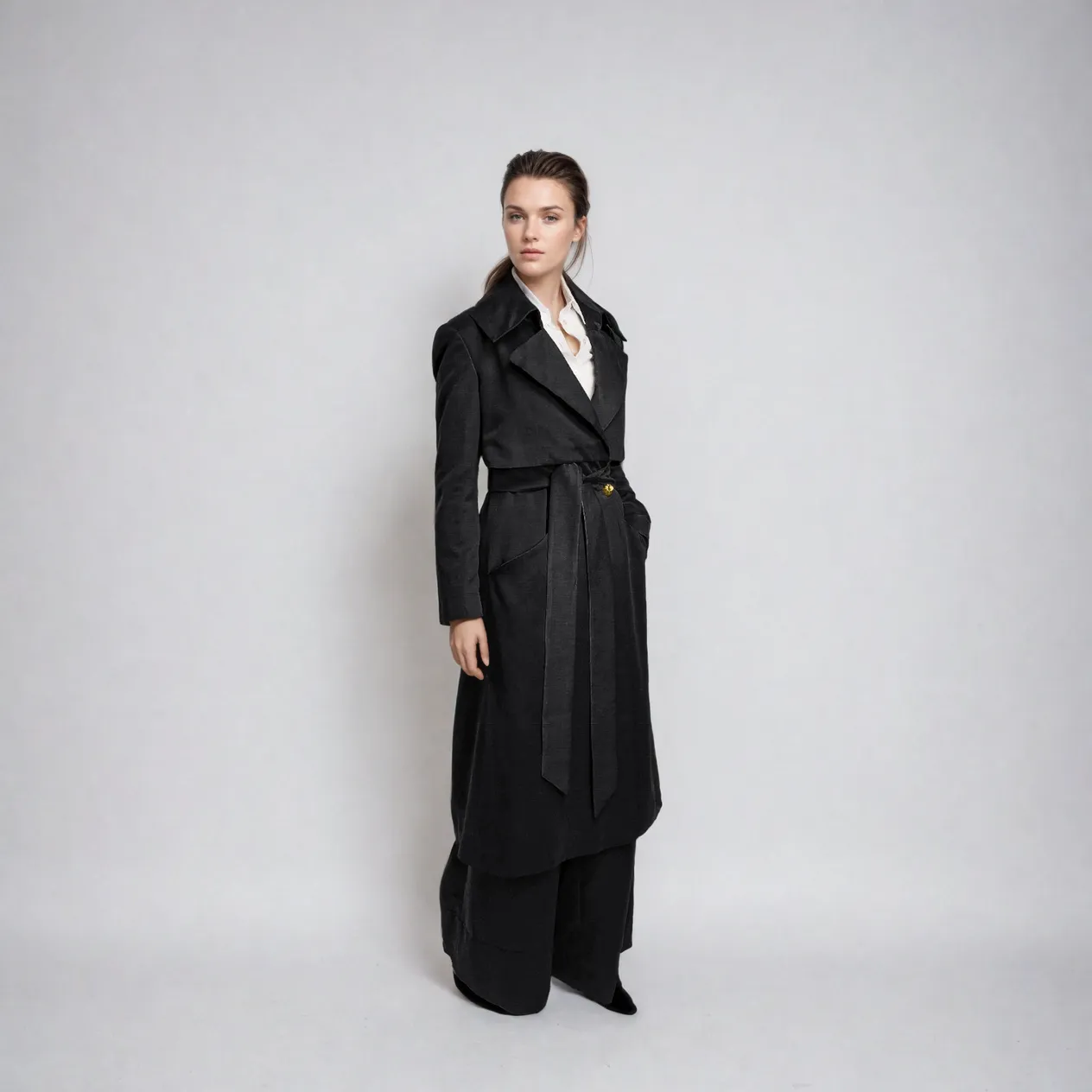 Vegan Silk Trench Coat - Linen & Cupro | Black