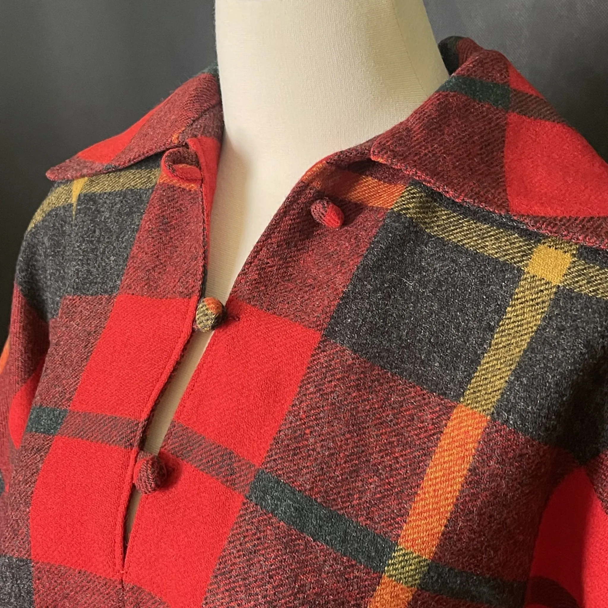 Vintage Wool Poncho in a Red Check Plaid by Pendleton. Fall and Winter Outerwear. Countryside Chic.