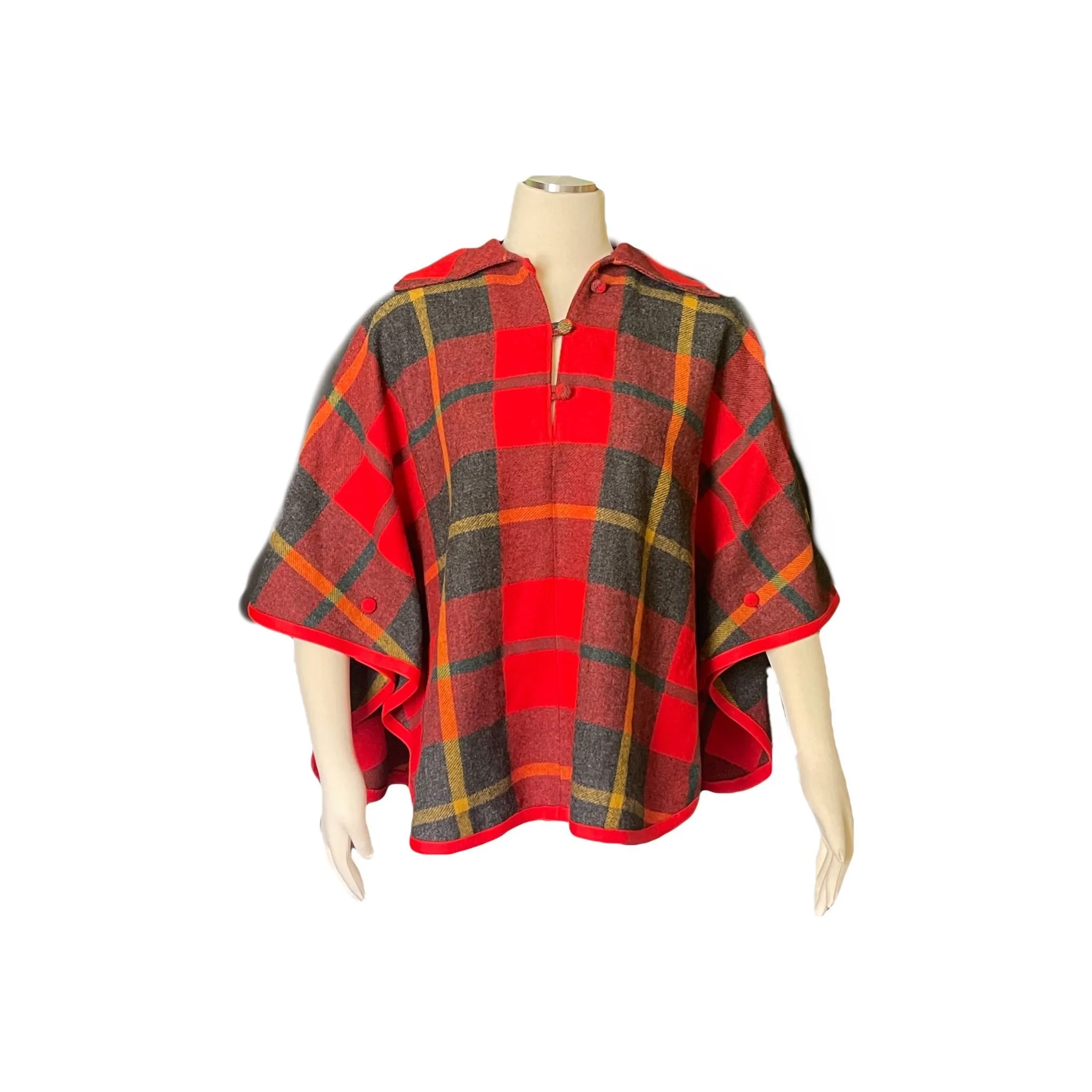 Vintage Wool Poncho in a Red Check Plaid by Pendleton. Fall and Winter Outerwear. Countryside Chic.