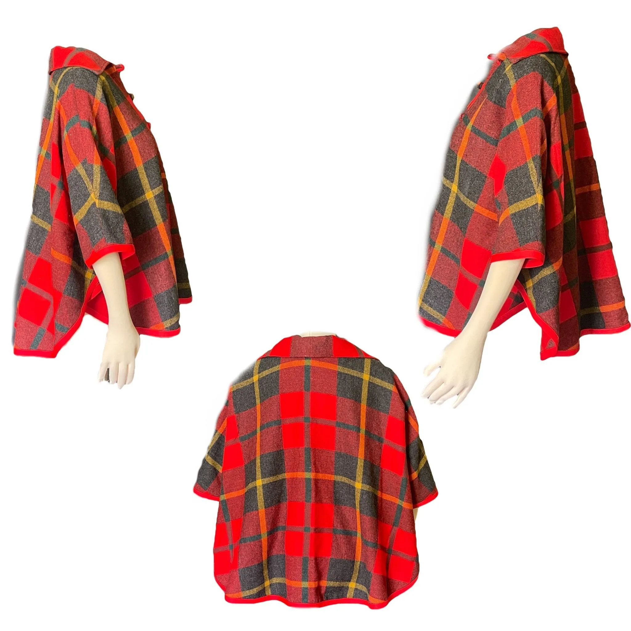 Vintage Wool Poncho in a Red Check Plaid by Pendleton. Fall and Winter Outerwear. Countryside Chic.