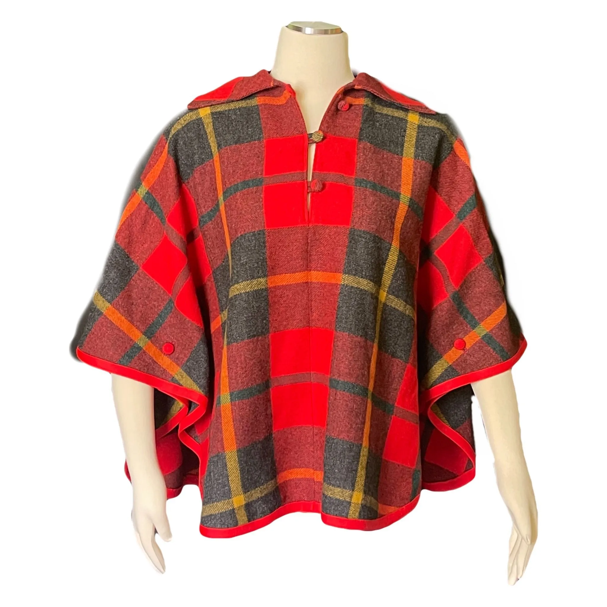 Vintage Wool Poncho in a Red Check Plaid by Pendleton. Fall and Winter Outerwear. Countryside Chic.