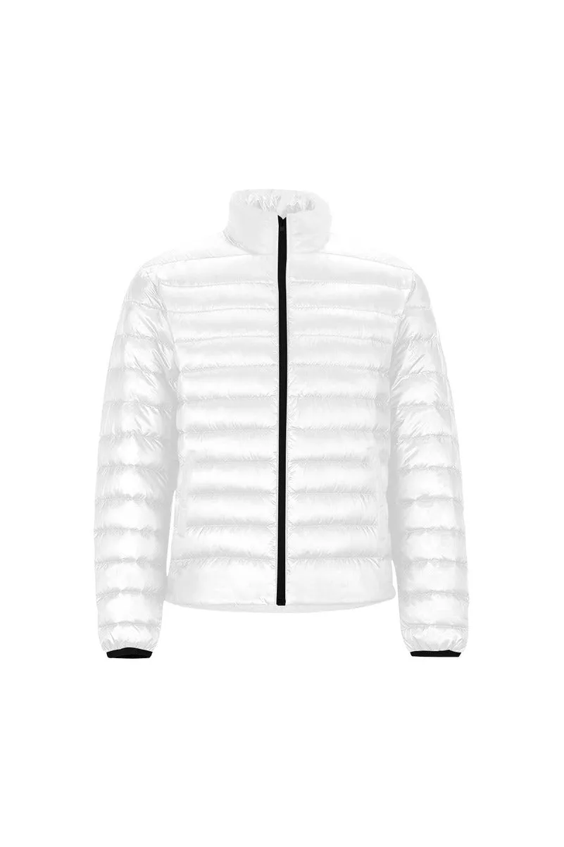 White Unisex Stand Collar Padded Jacket