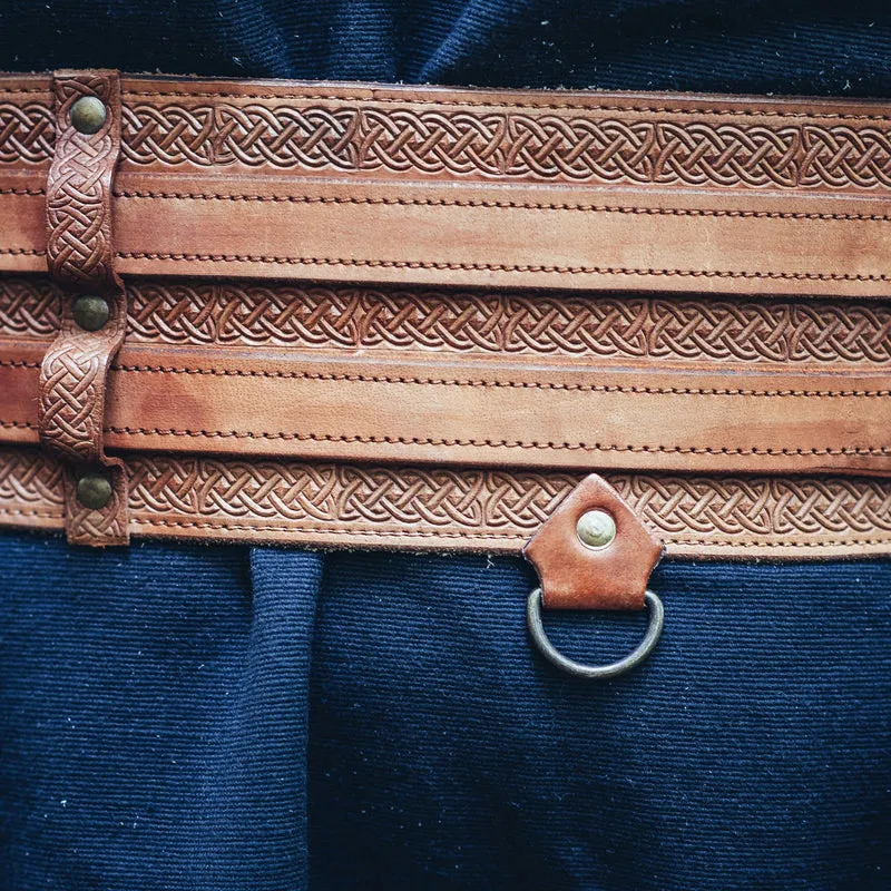 Wide Detailed Viking Leather Belt