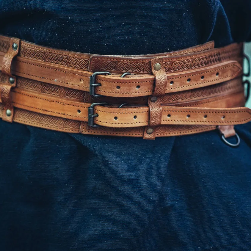 Wide Detailed Viking Leather Belt