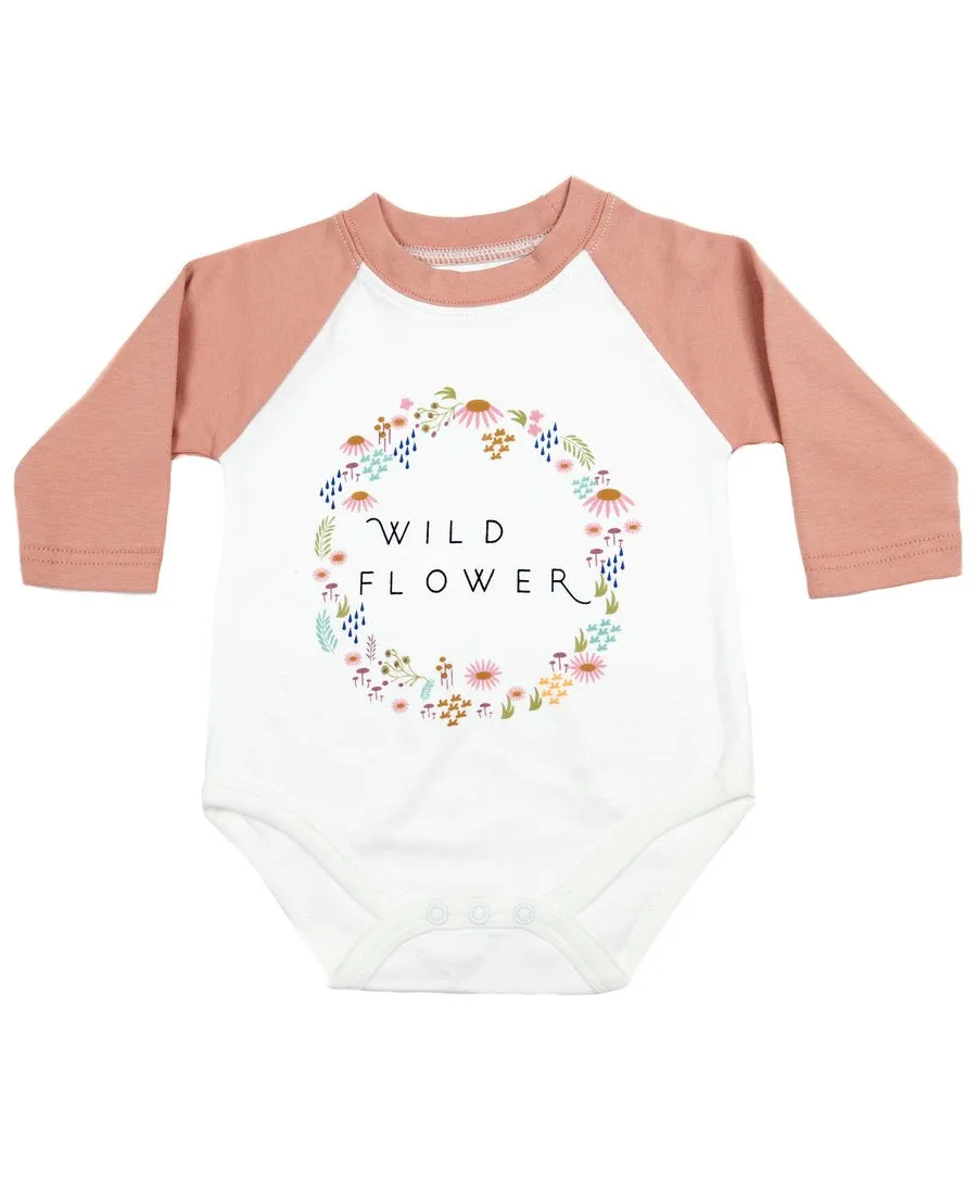 Wildflower Baseball Style Baby Onesie