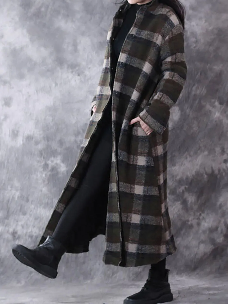 Winter Small Collar Plaid Lattice Cashmere Coat