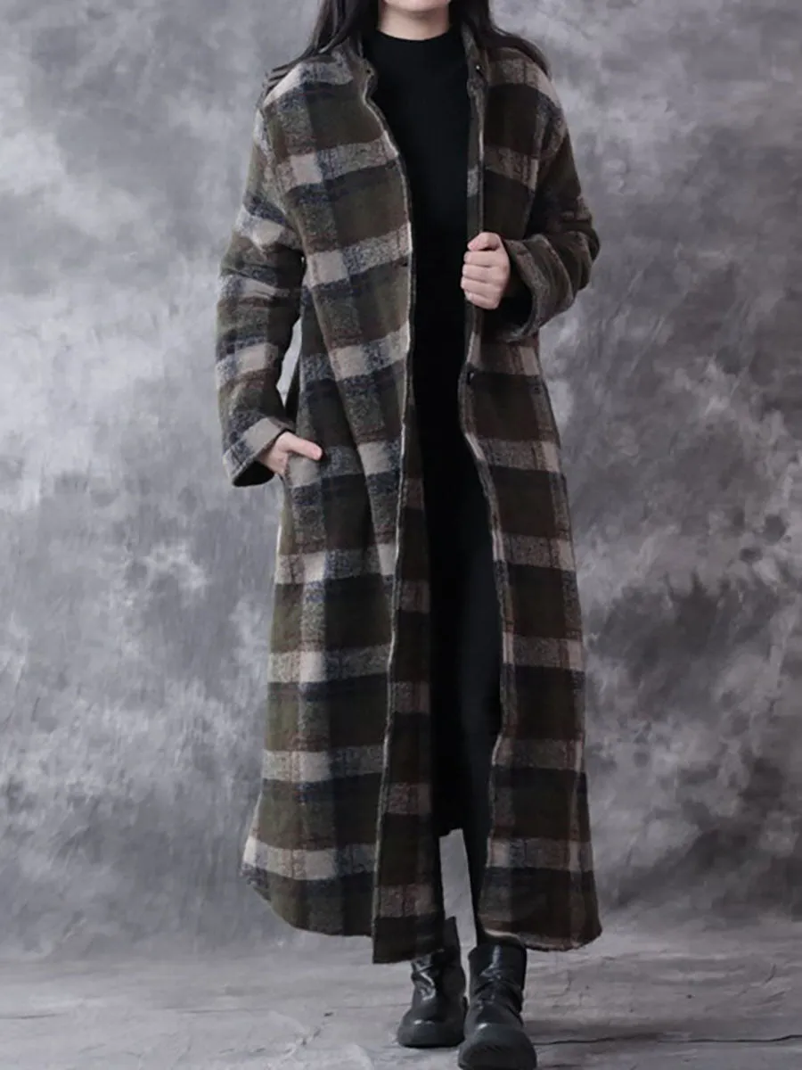 Winter Small Collar Plaid Lattice Cashmere Coat