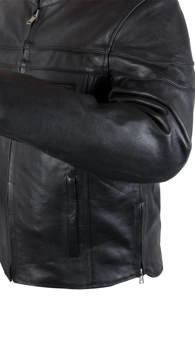 Xelement XS-6225 'Speedster' Men's Black Armored Leather Racing Jacket