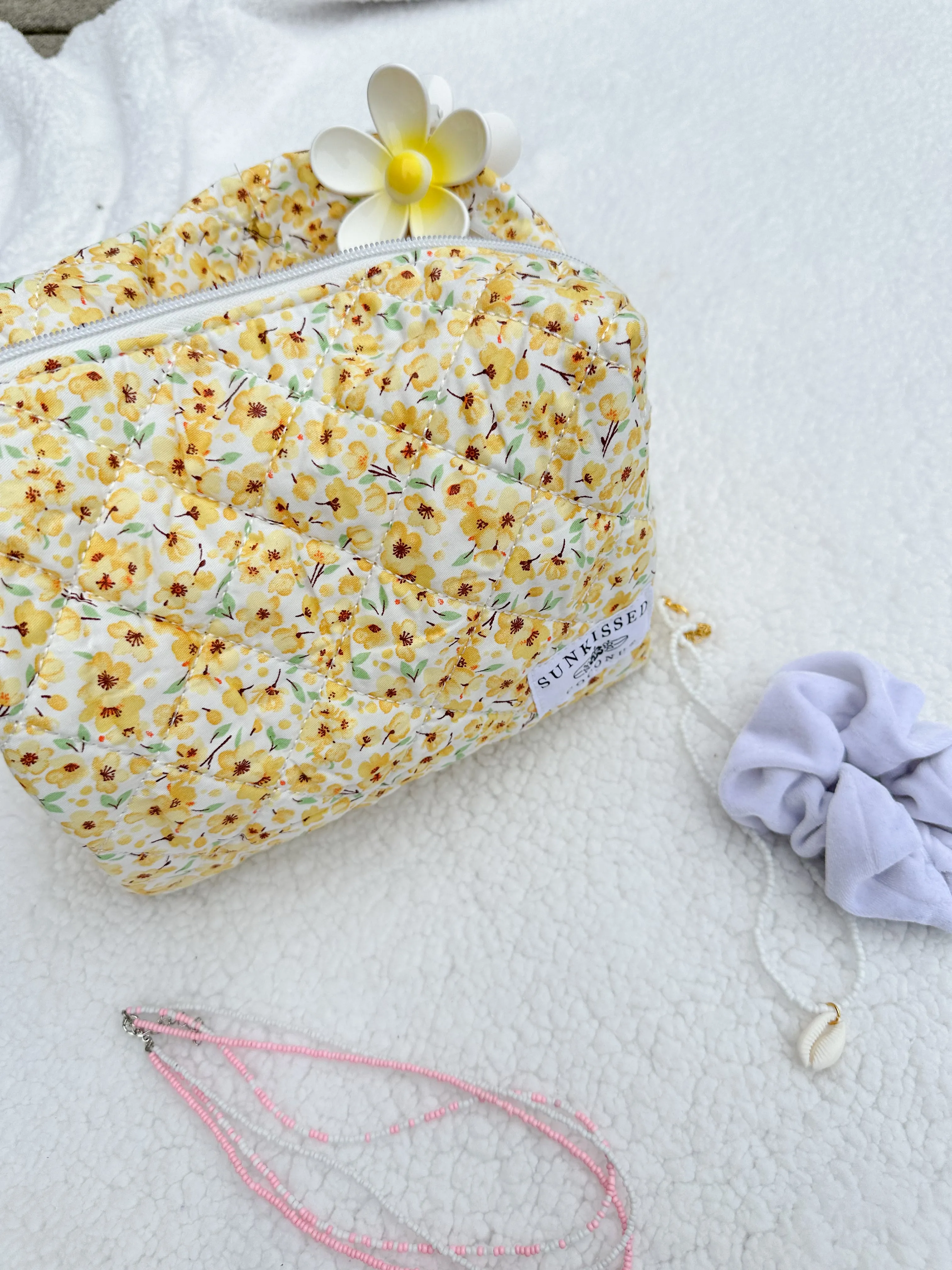 Yellow Flower Quilted Handmade Makeup Bag