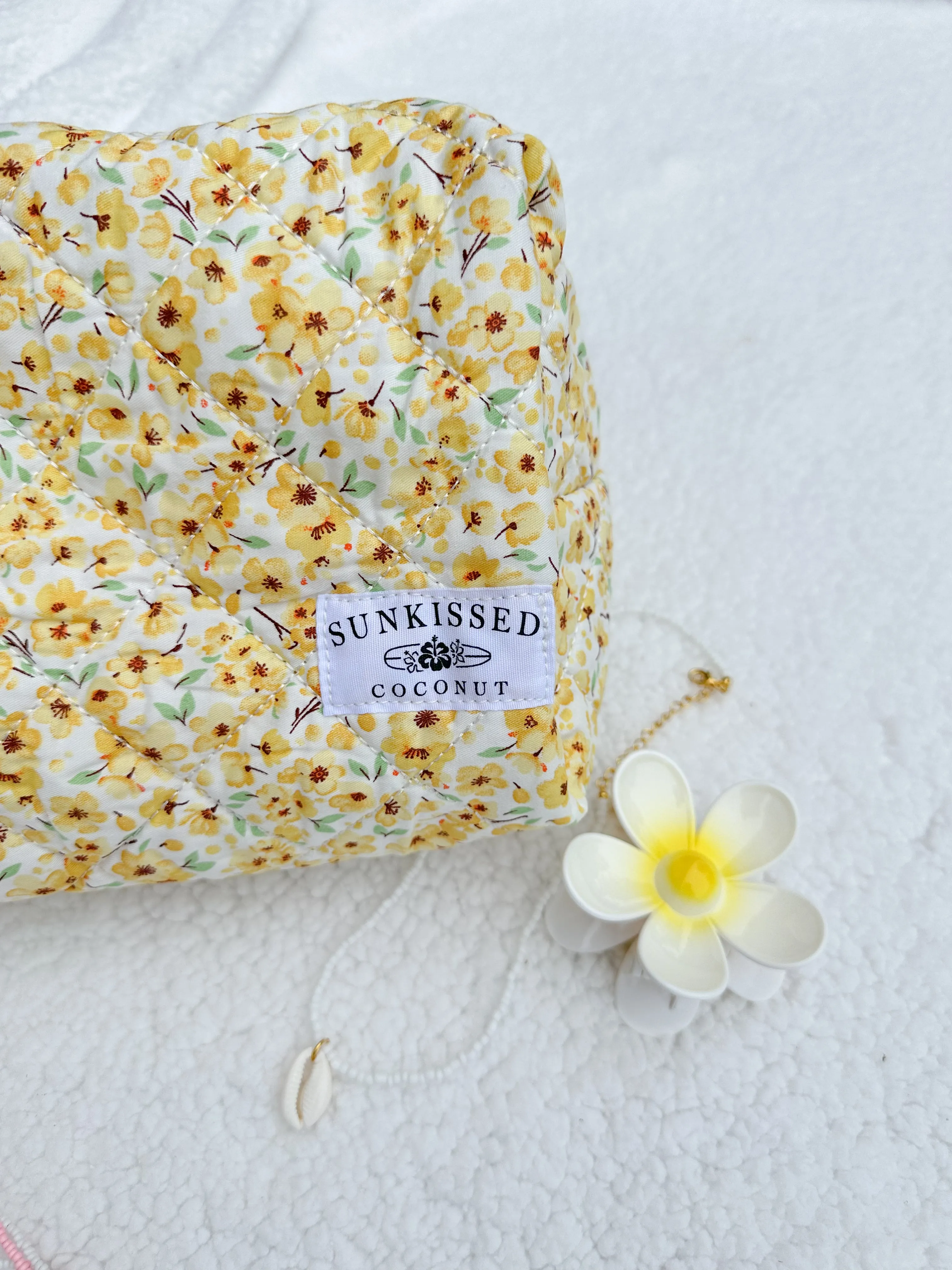 Yellow Flower Quilted Handmade Makeup Bag