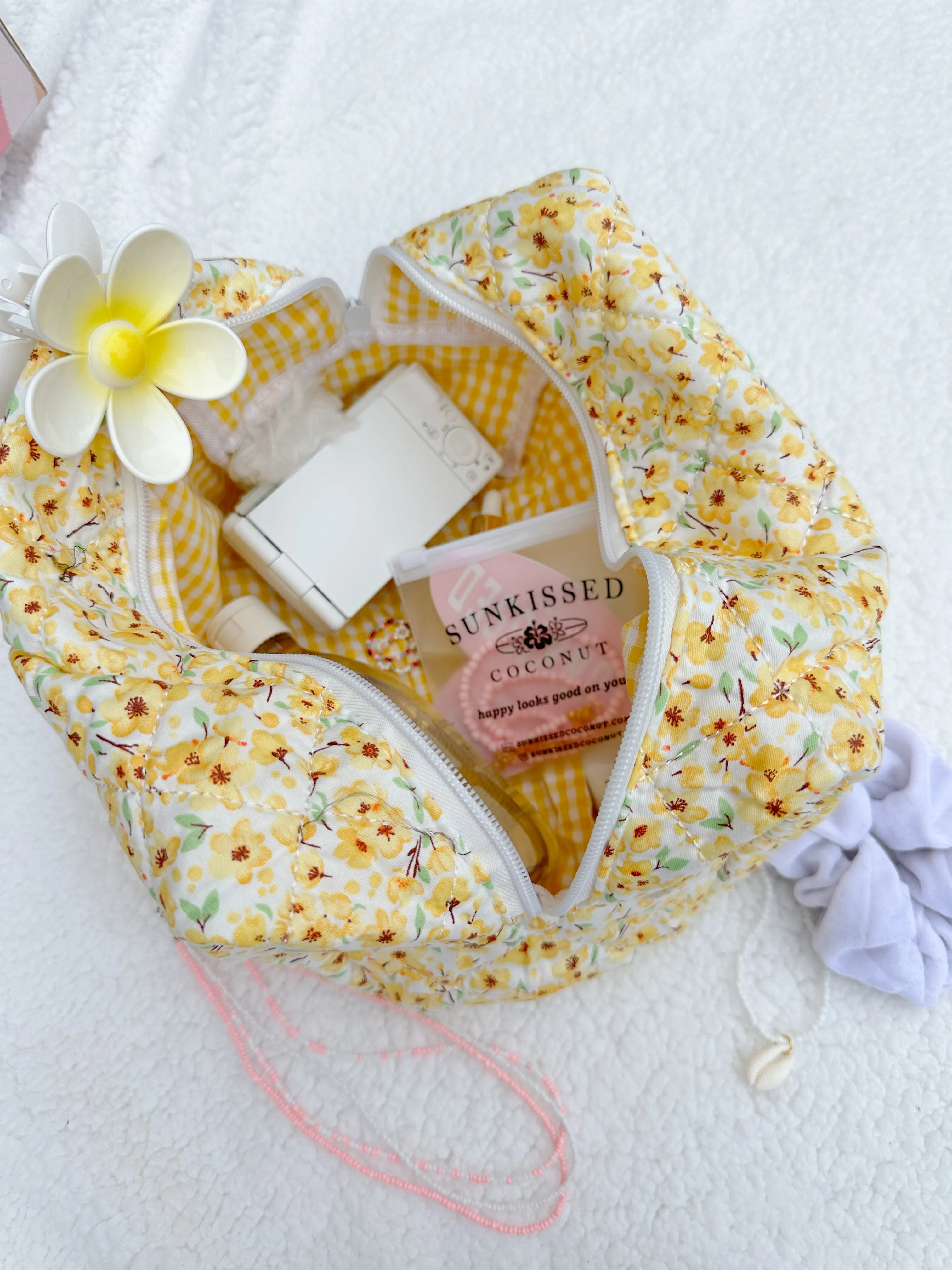 Yellow Flower Quilted Handmade Makeup Bag