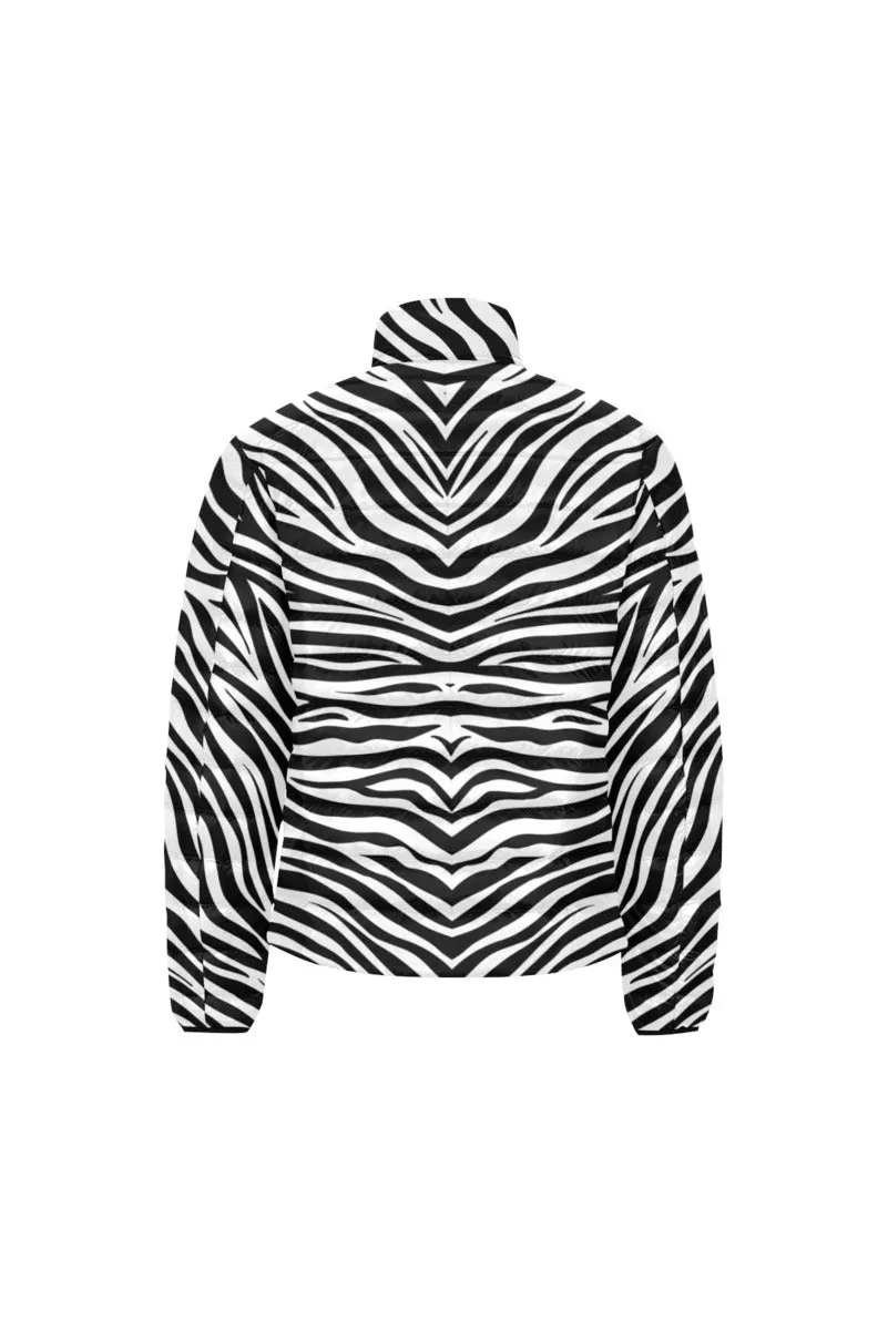 Zebra Print Unisex Stand Collar Padded Jacket